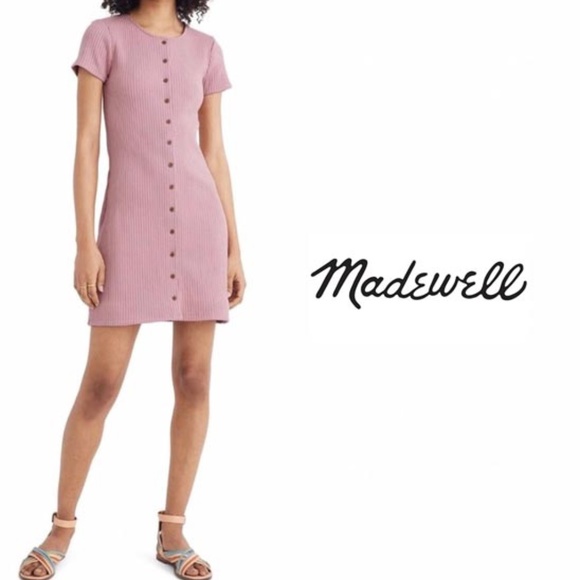 Madewell Dresses & Skirts - MADEWELL Pink Ribbed Button Down Dress